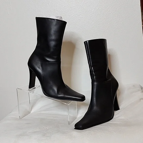 Vintage Steve Madden Josie Leather Boots Y2K 90S Ankle Booties Black Heeled RARE - Picture 4 of 15